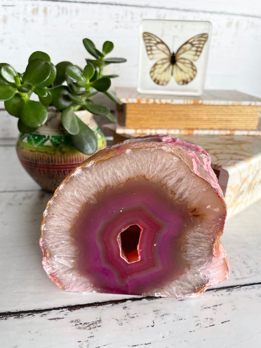 Agate Geode Candle Holder ~ Pink
