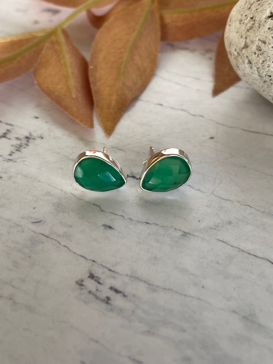 Green Chalcedony Silver Studs