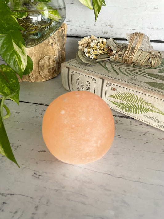 Orange Selenite Sphere Includes Wooden Holder