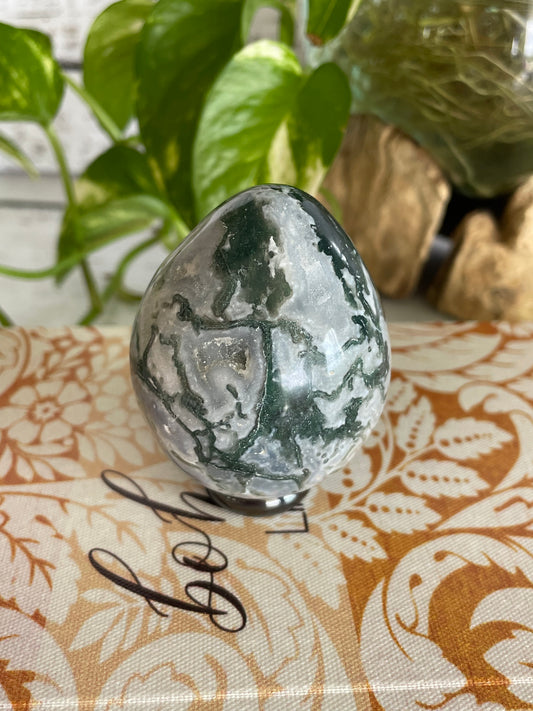 Tree Agate Egg Includes Hematite Ring