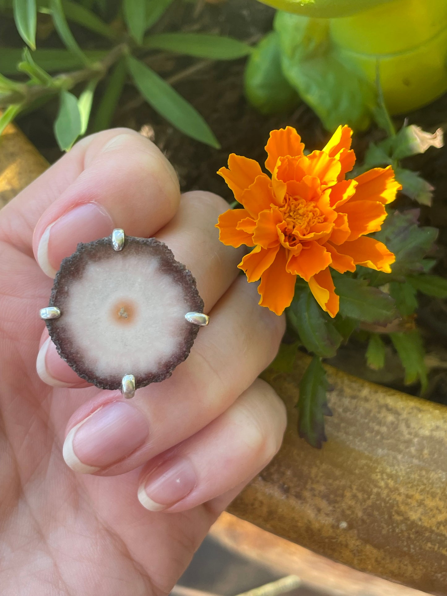 Agate Stalactite Silver Ring