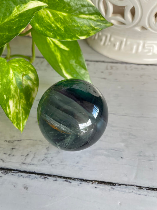 Rainbow Fluorite Sphere Includes Wooden Holder
