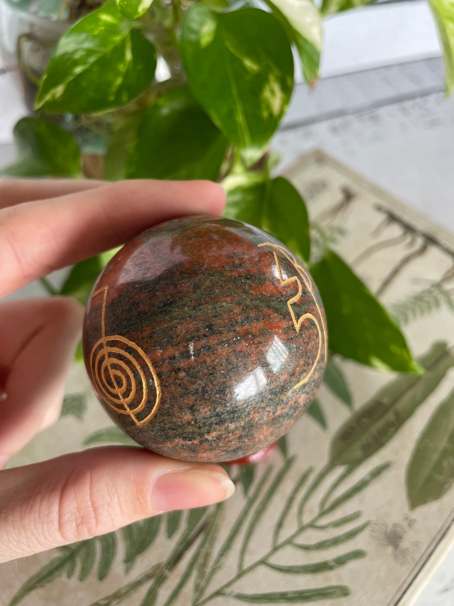 Unakite Reiki Sphere Includes Wooden Holder