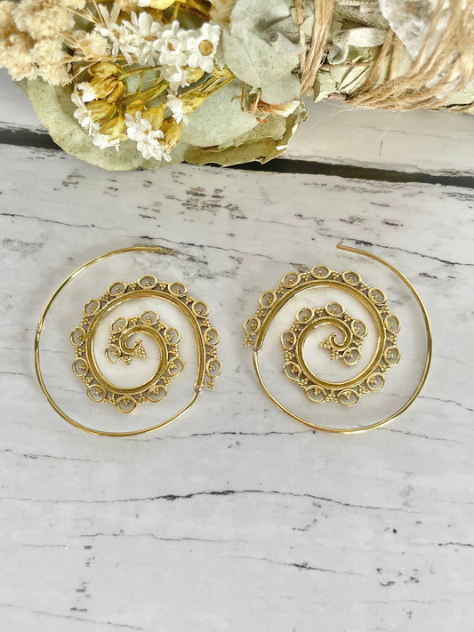 Brass Bohemian Spiral Earrings