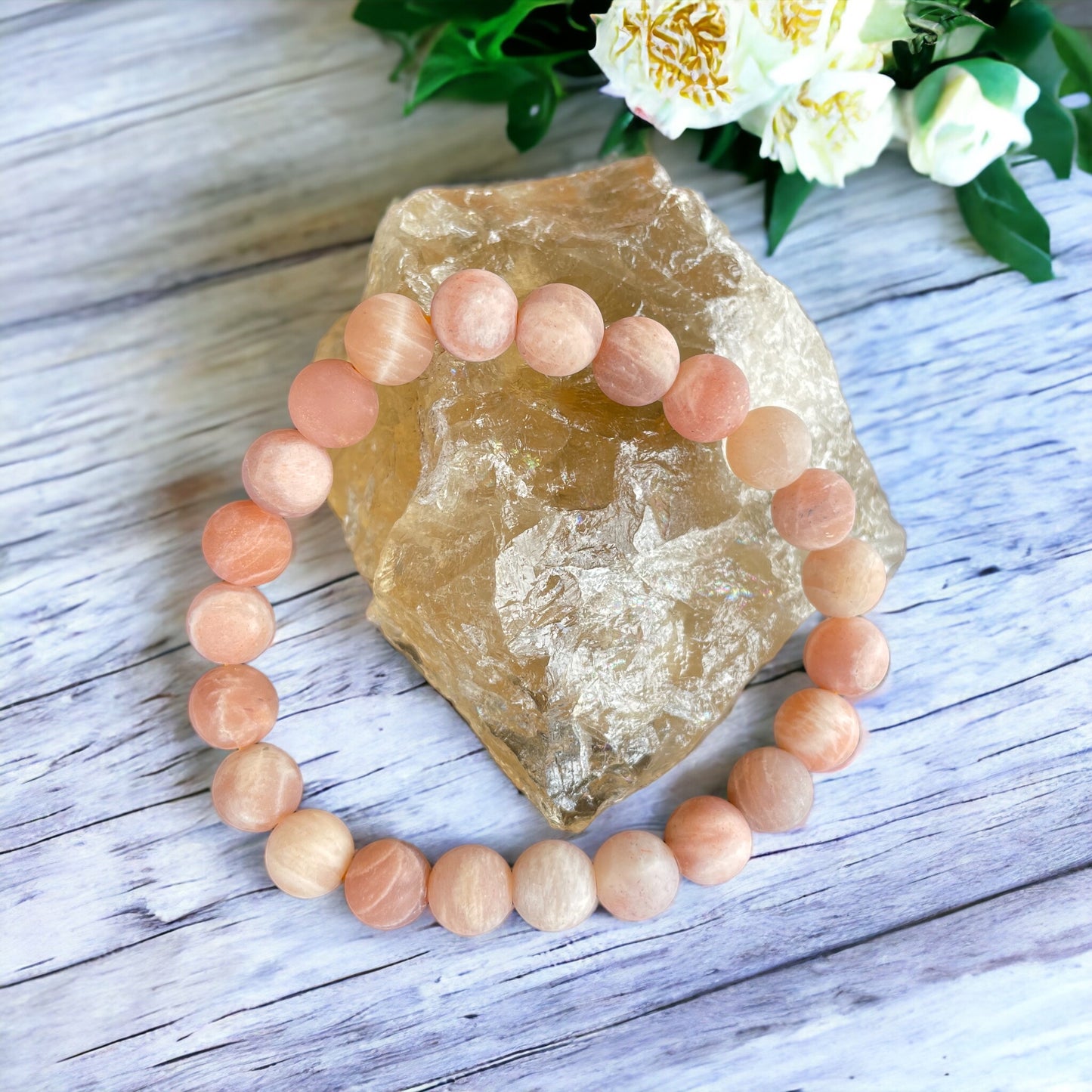 Frosted Peach Moonstone Healing Bracelet ~ DIVINITY