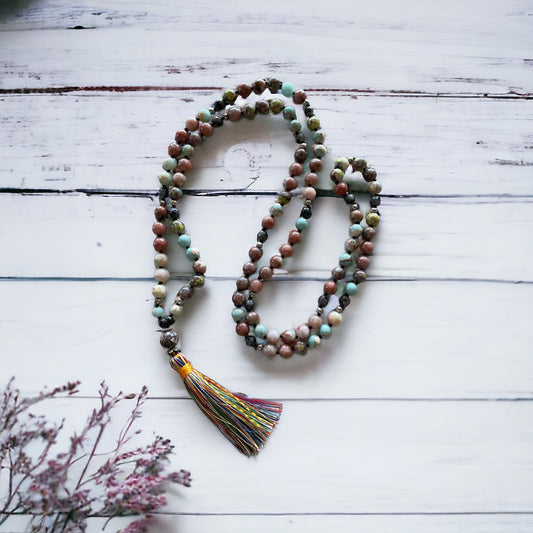 Pink Opal & Shoushan Jasper ~ Mala/Prayer Beads