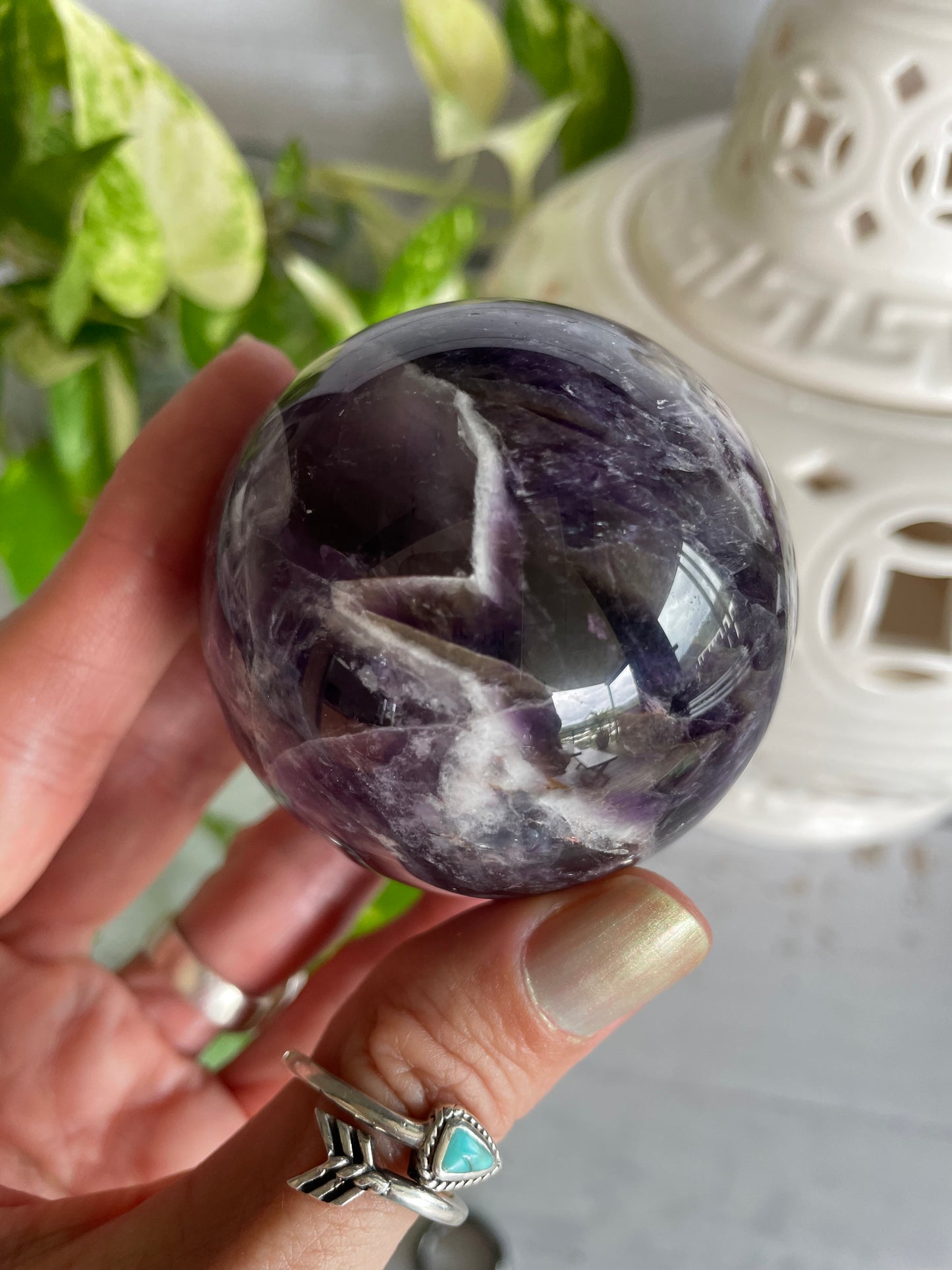 Chevron Dream Amethyst Sphere Includes Wooden Holder
