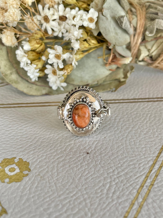 Poison Locket Silver Ring ~ Mojave Red Turquoise