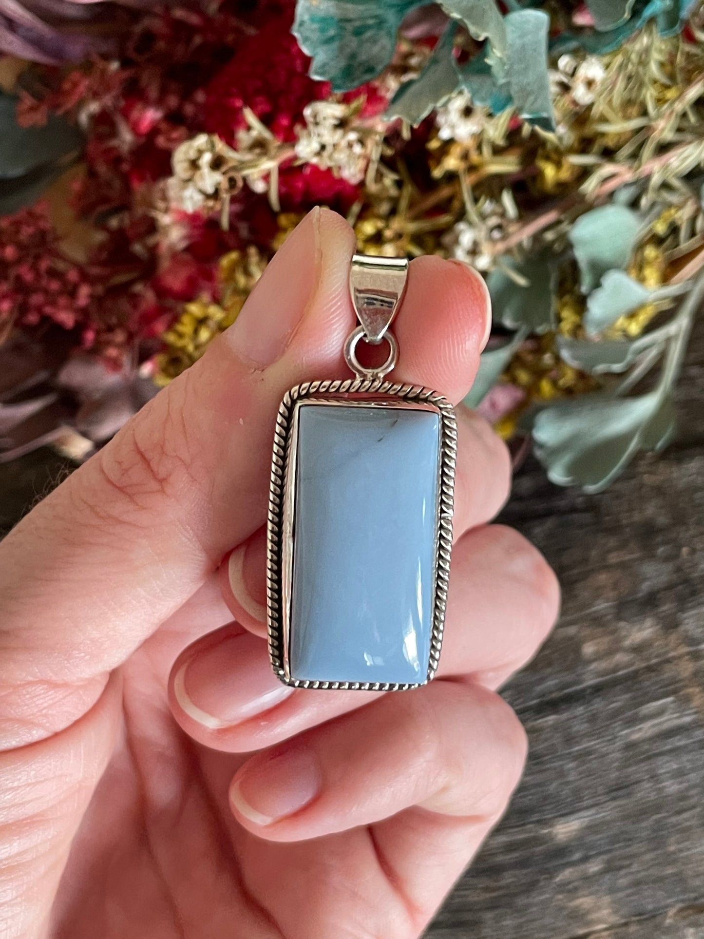 Blue Owyhee Opal Silver Pendant