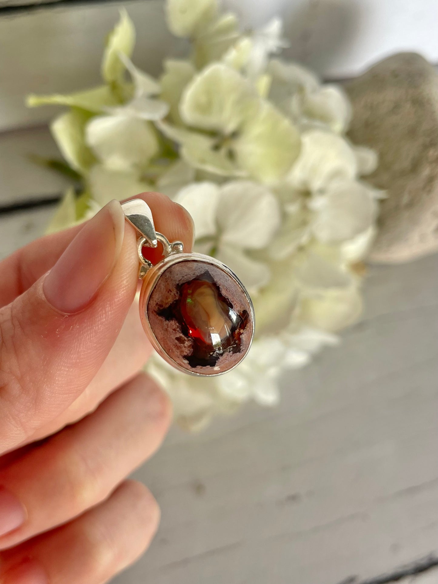 Mexican Fire Opal Silver Pendant