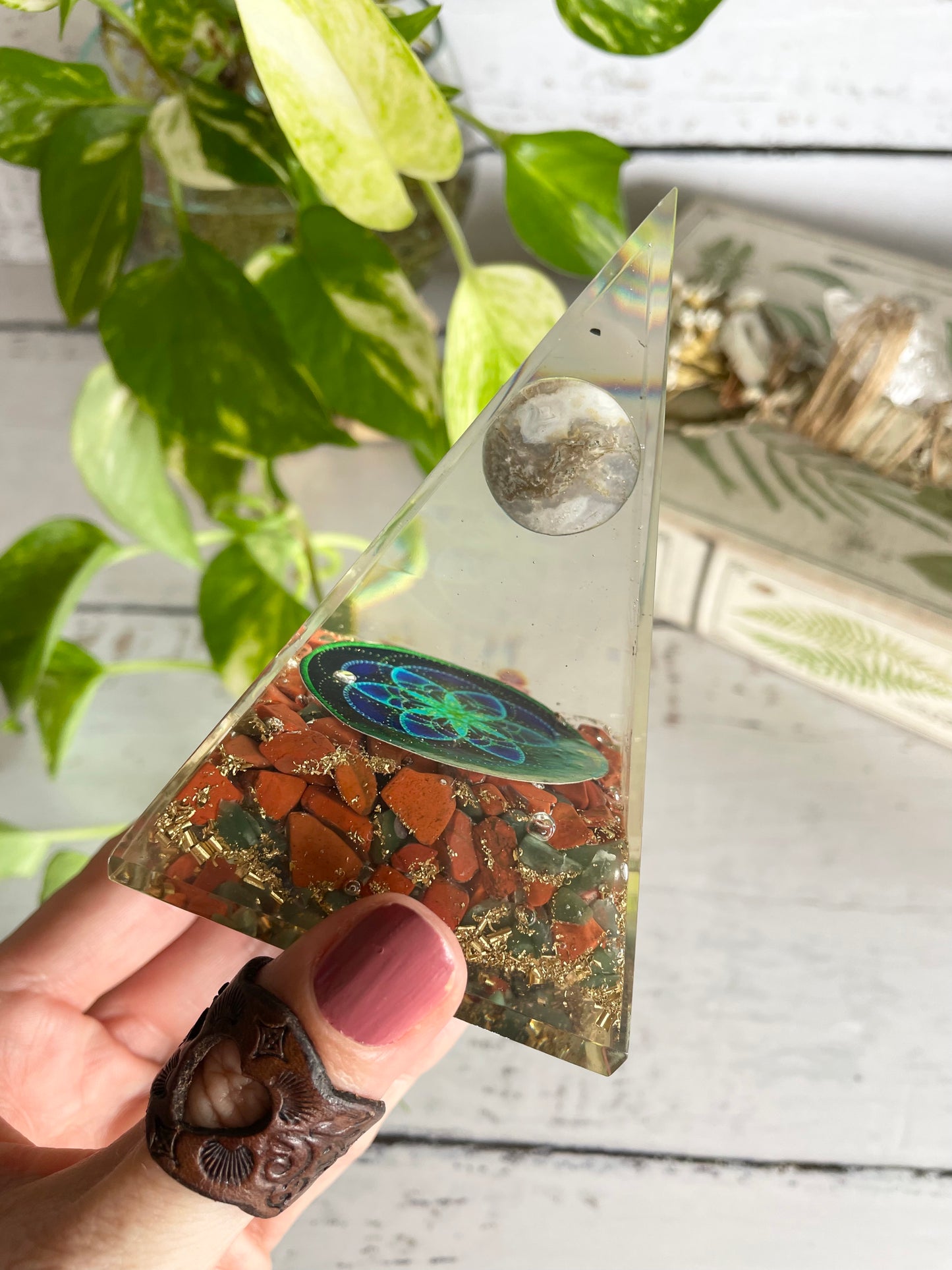 Pyramid ~ Red Jasper Orgone with Agate