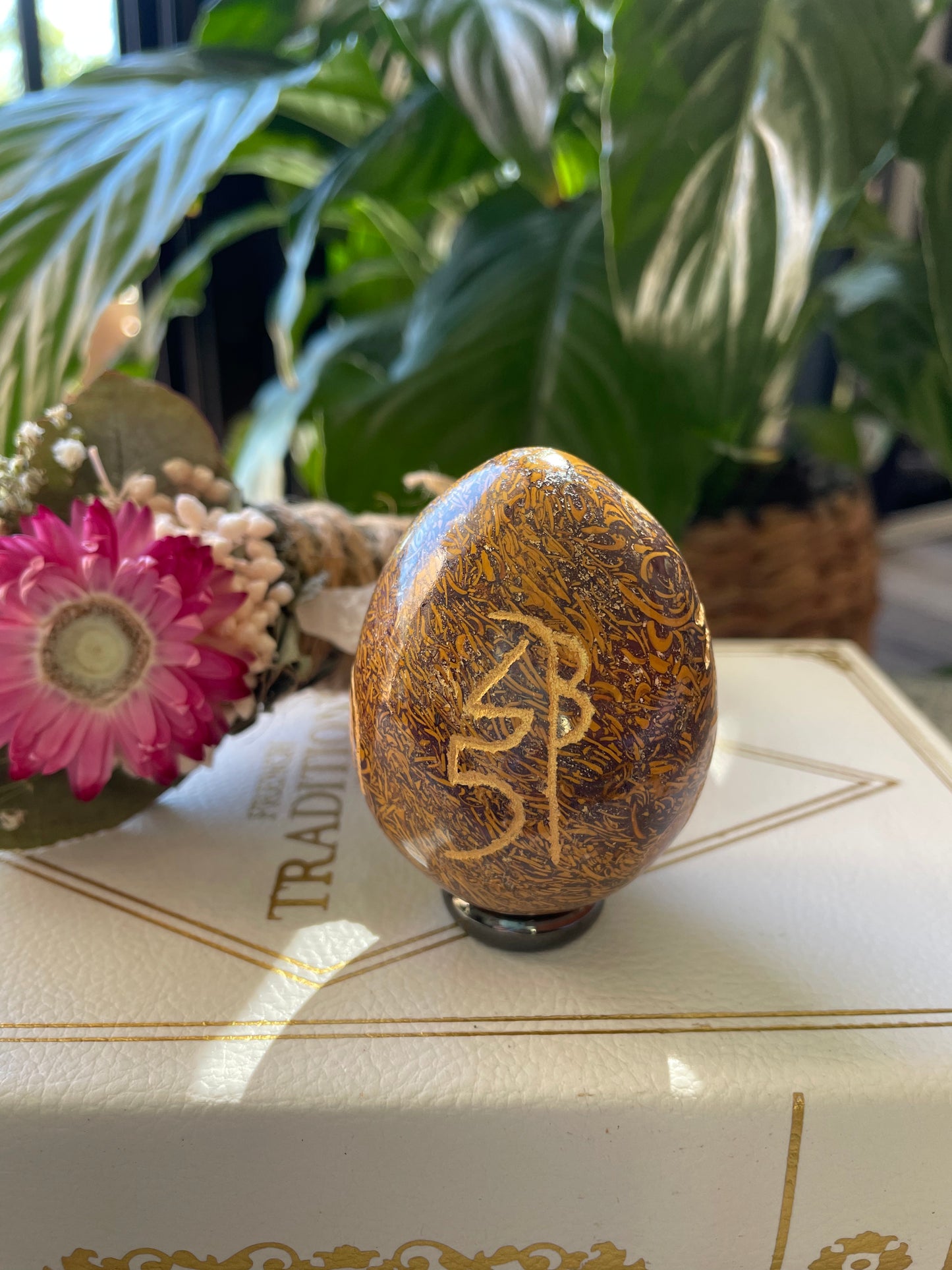 Calligraphy Jasper Reiki Egg Includes Hematite Ring