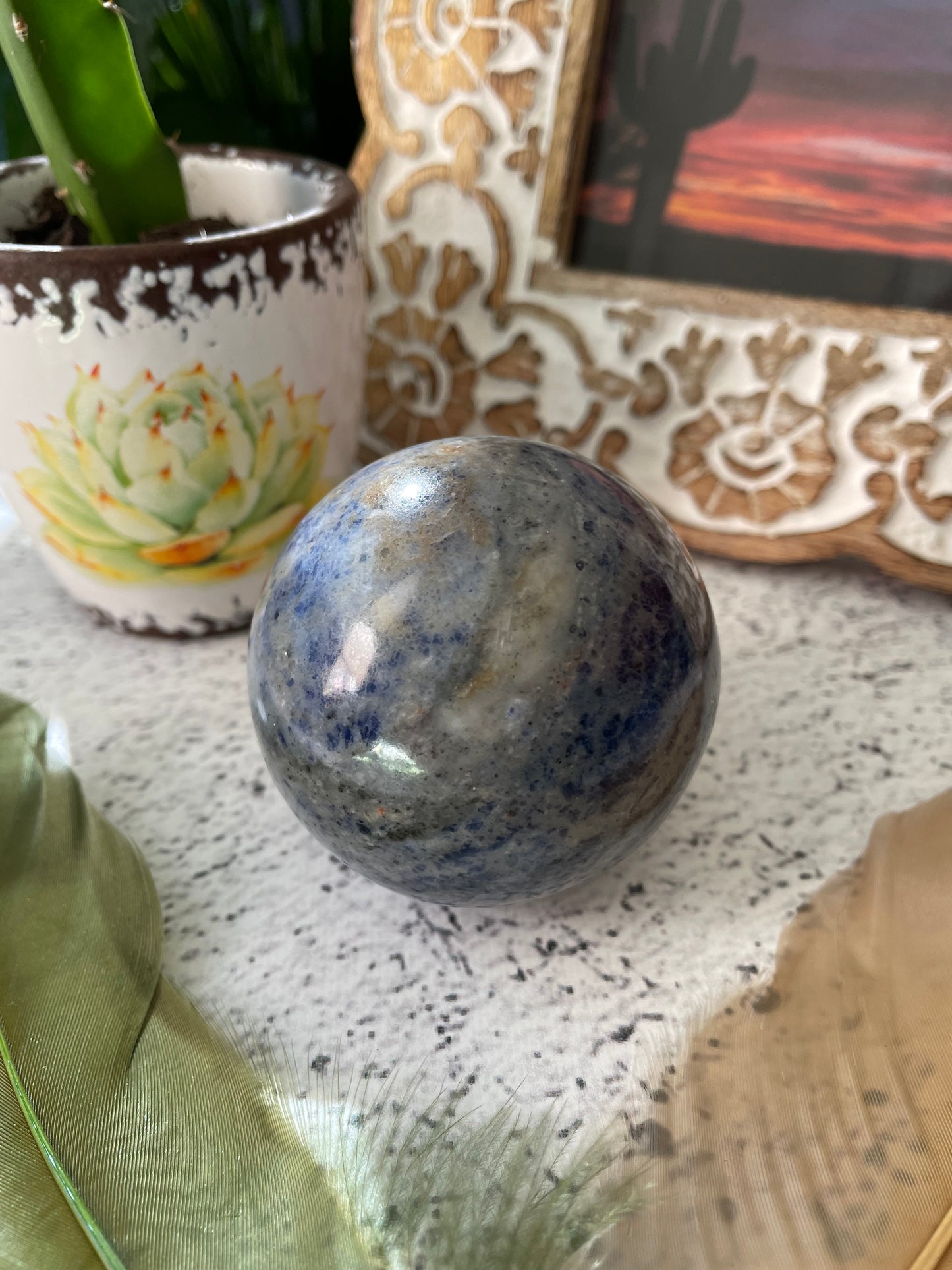 Sodalite Sphere Includes Wooden Holder