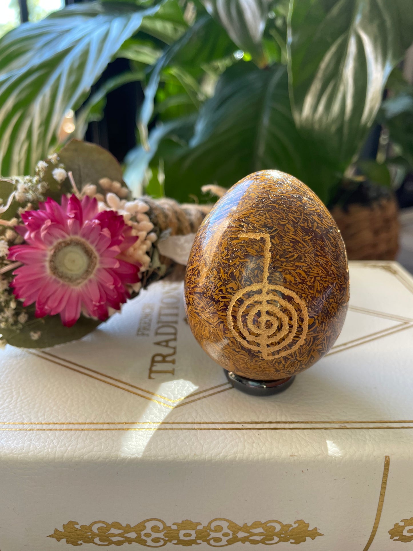 Calligraphy Jasper Reiki Egg Includes Hematite Ring