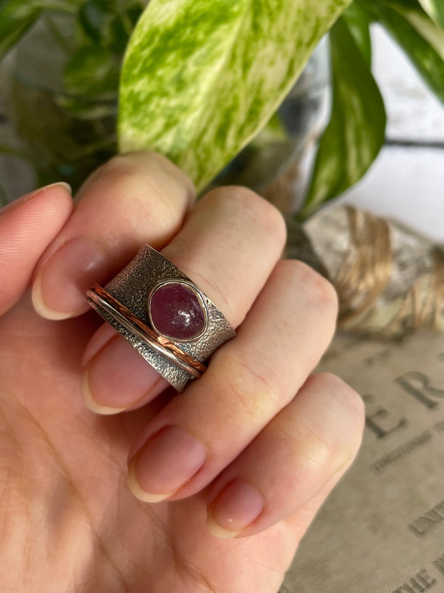 Meditation/Spinner/Anxiety Silver Ring ~ Ruby