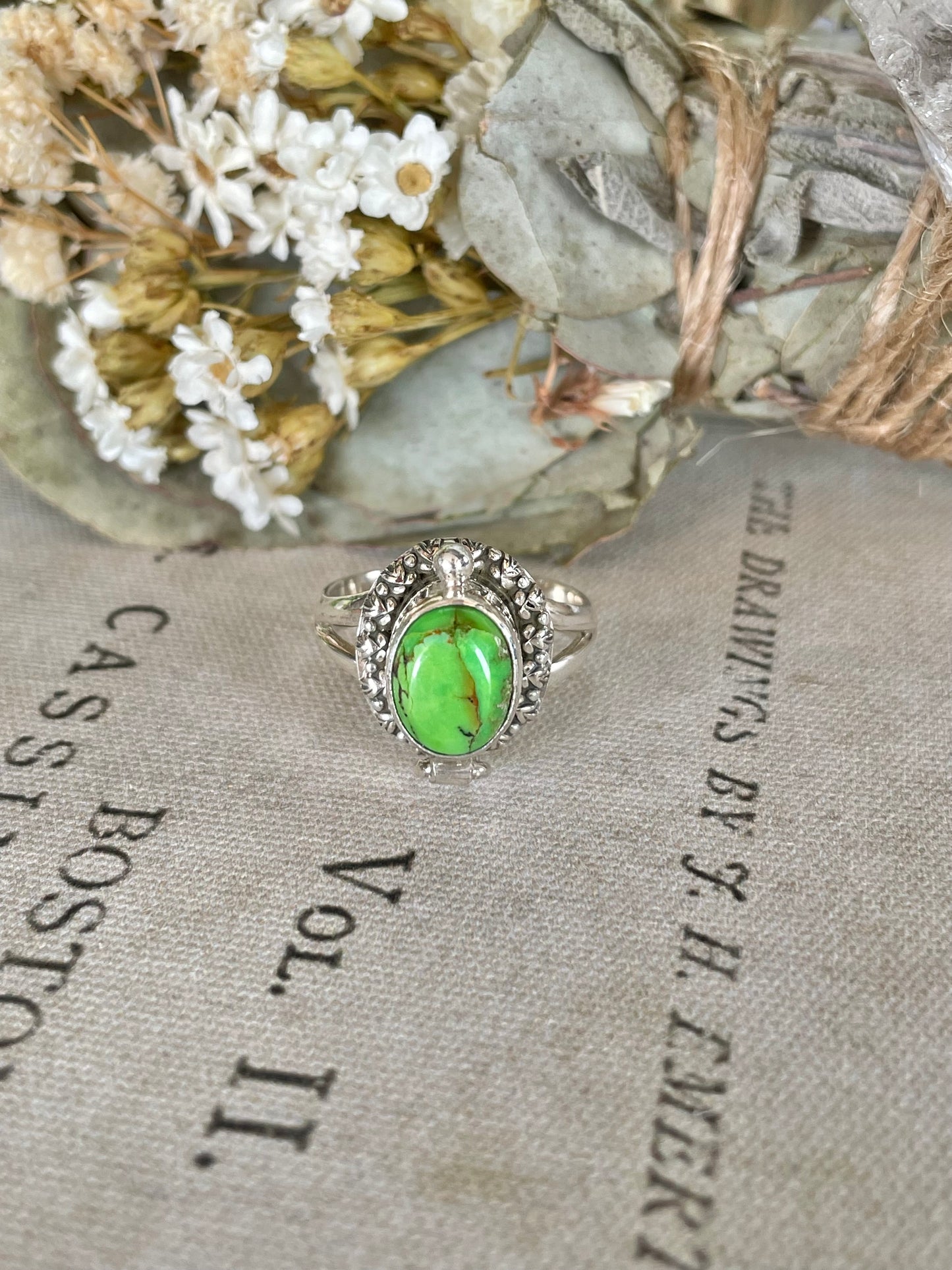 Poison Locket Silver Ring ~ Green Copper Turquoise