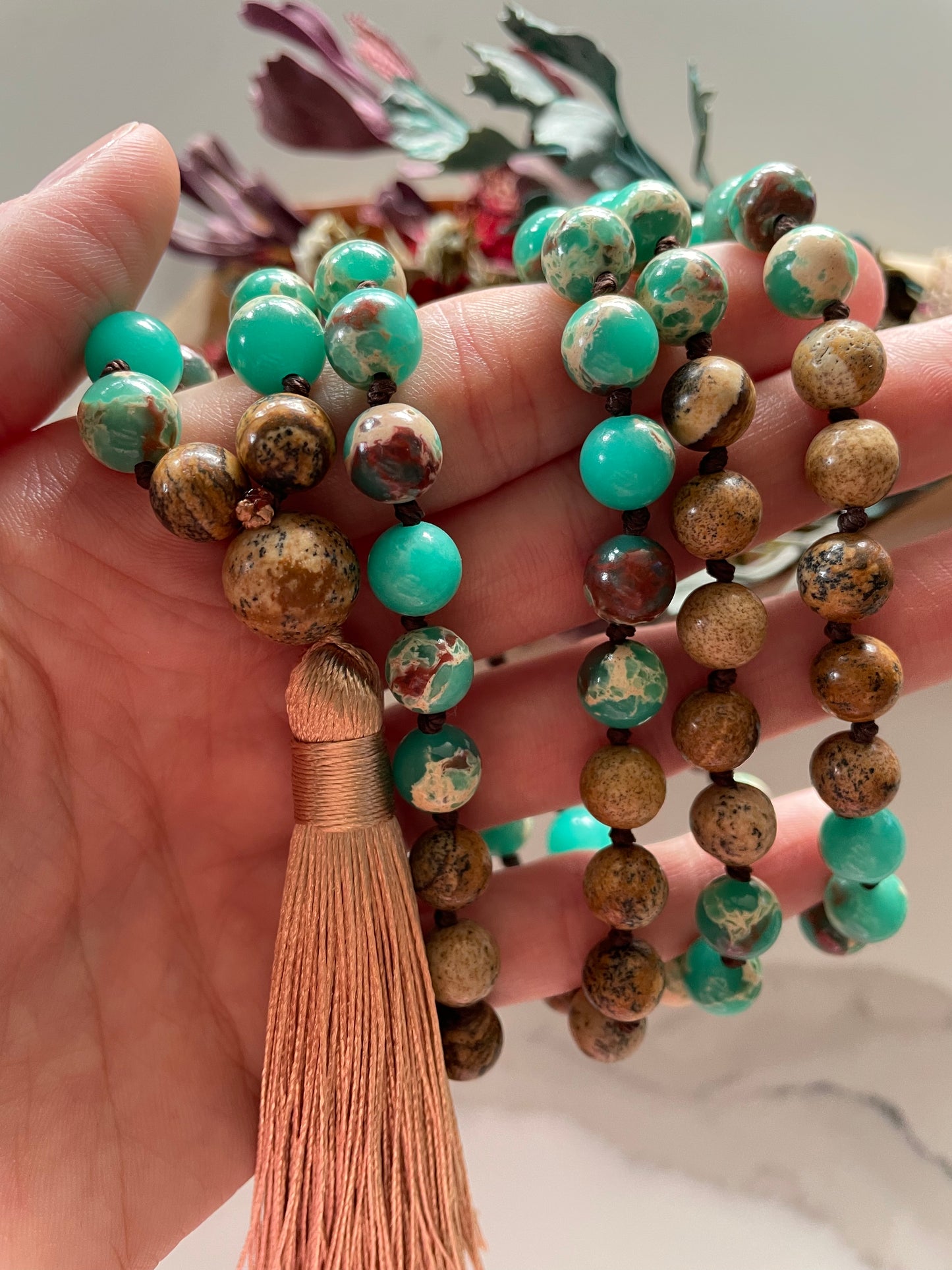 Green Sea Sediment & Picture Jasper ~ Mala/Prayer Beads