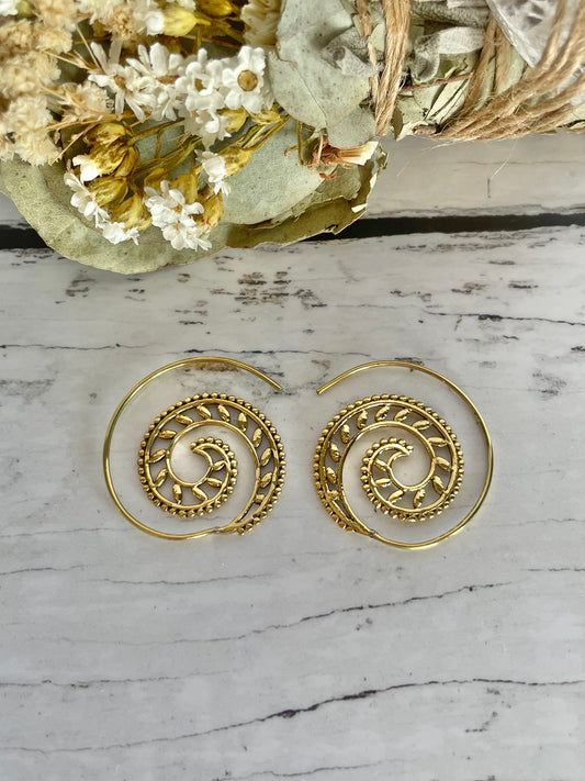 Brass Bohemian Spiral Earrings