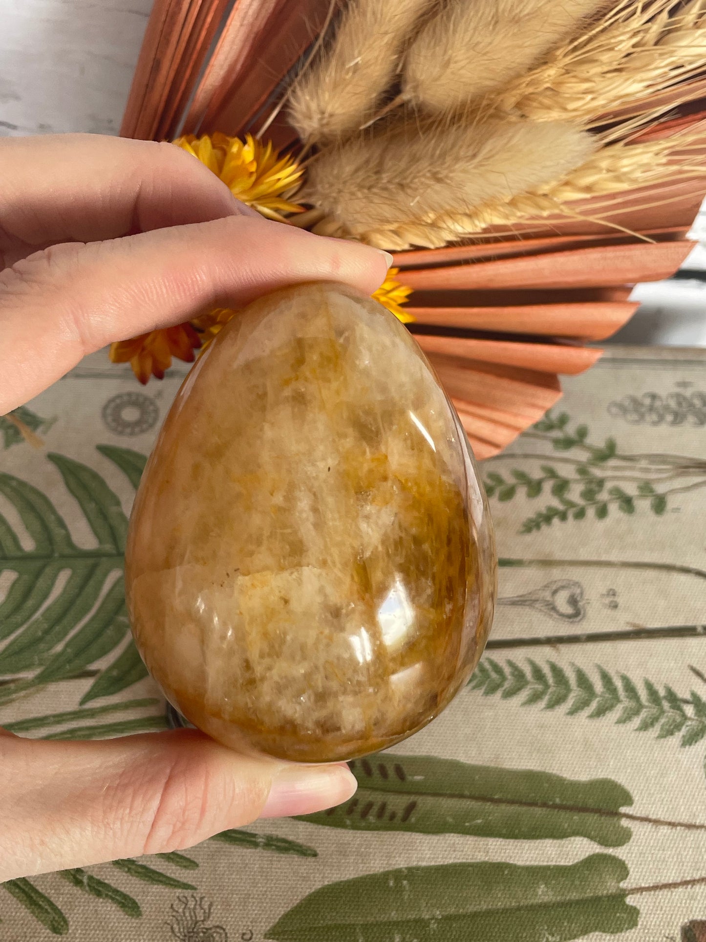 Golden Quartz Egg Includes Hematite Ring