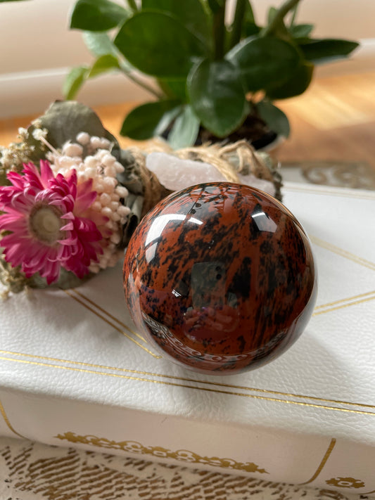 Mahogany Obsidian Sphere Includes Wooden Holder