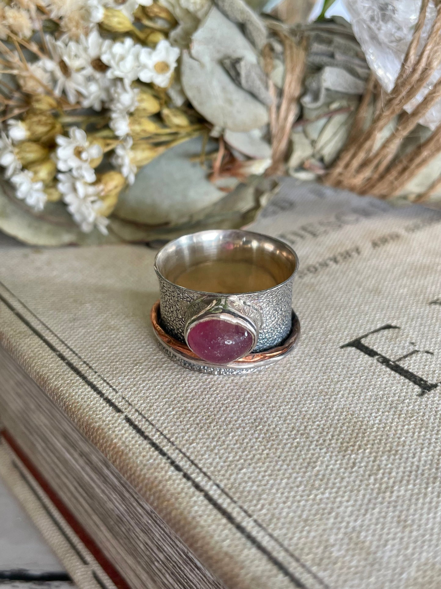 Meditation/Spinner/Anxiety Silver Ring ~ Ruby