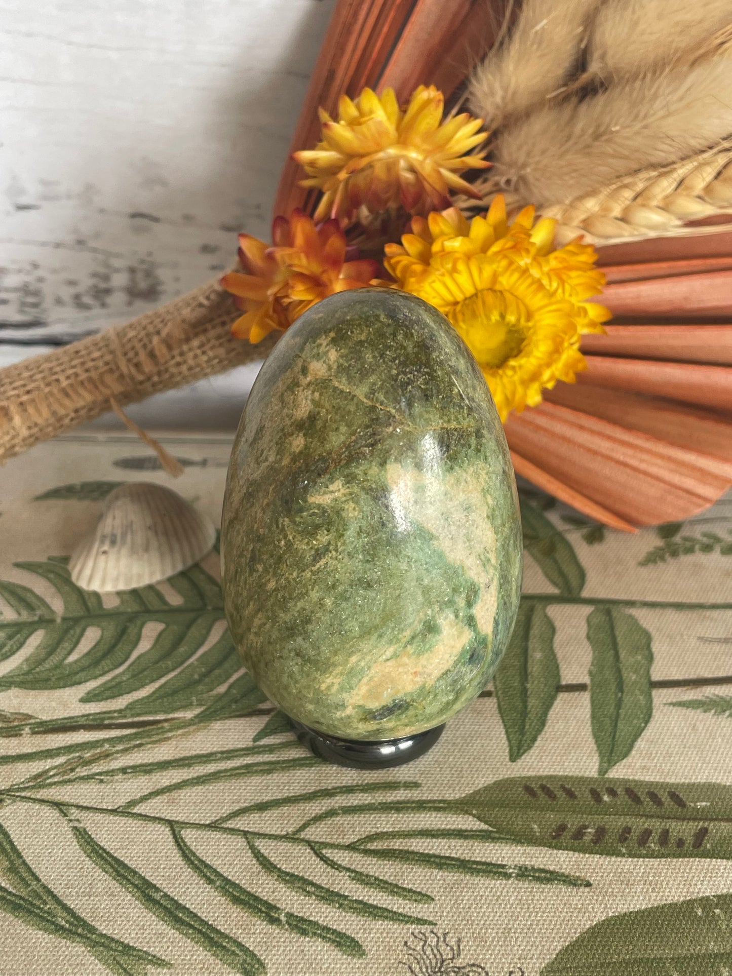 Ruby Fuchsite Egg Includes Hematite Ring