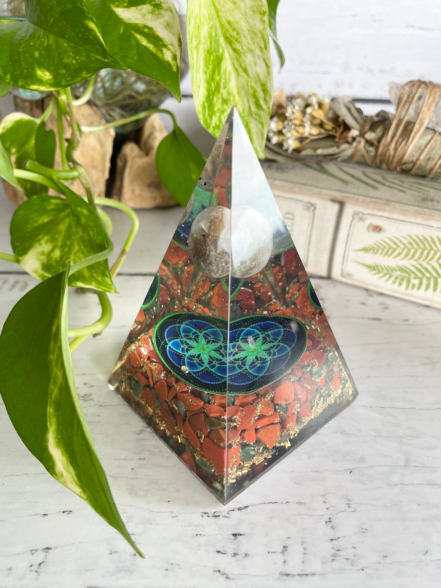 Pyramid ~ Red Jasper Orgone with Agate