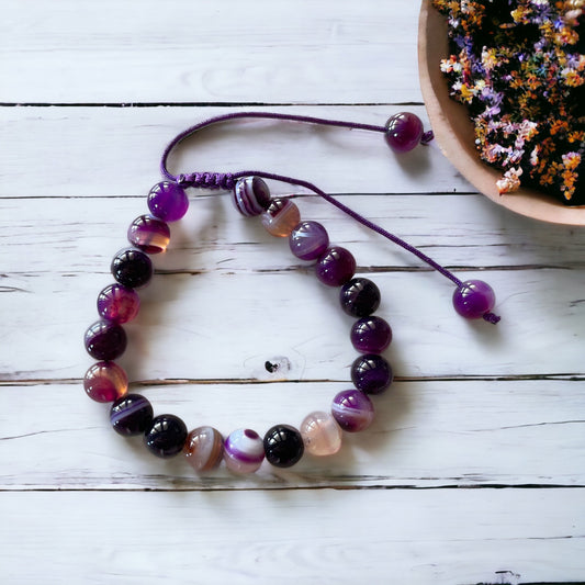Adjustable Macrame Bracelet ~ Purple Agate