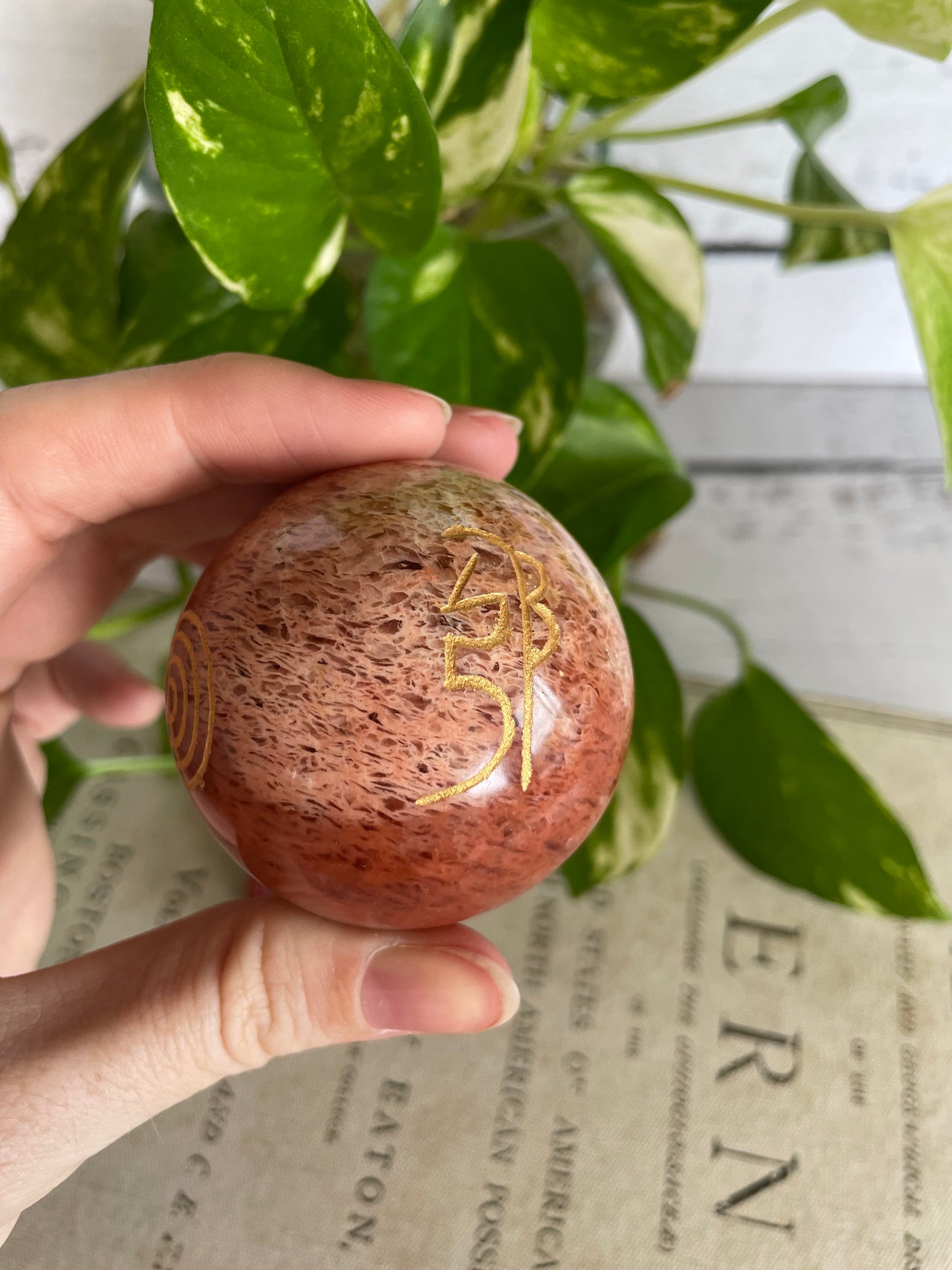 Orange Aventurine Reiki Sphere Includes Wooden Holder