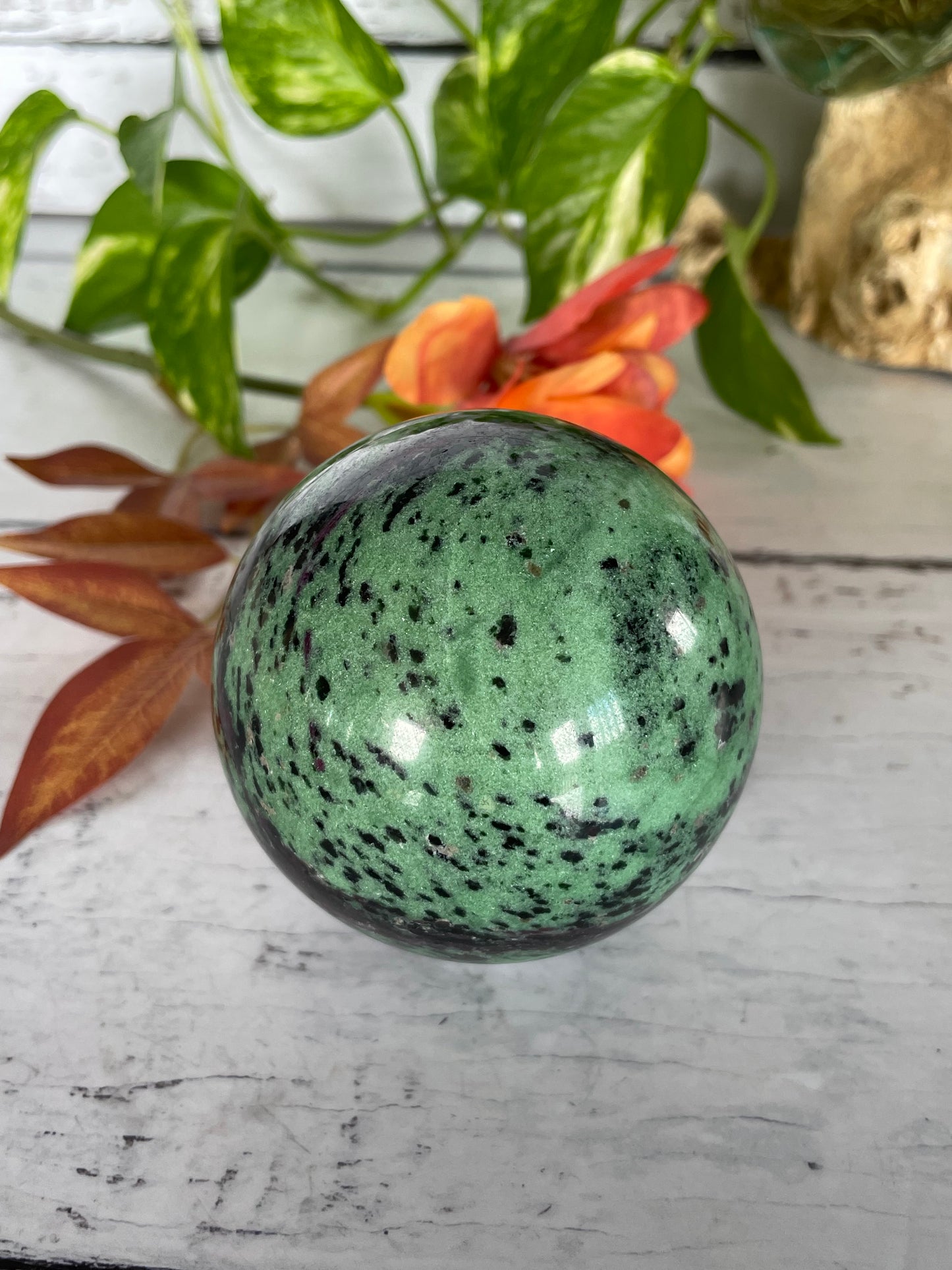 Ruby Zoisite Sphere Includes Wooden Holder