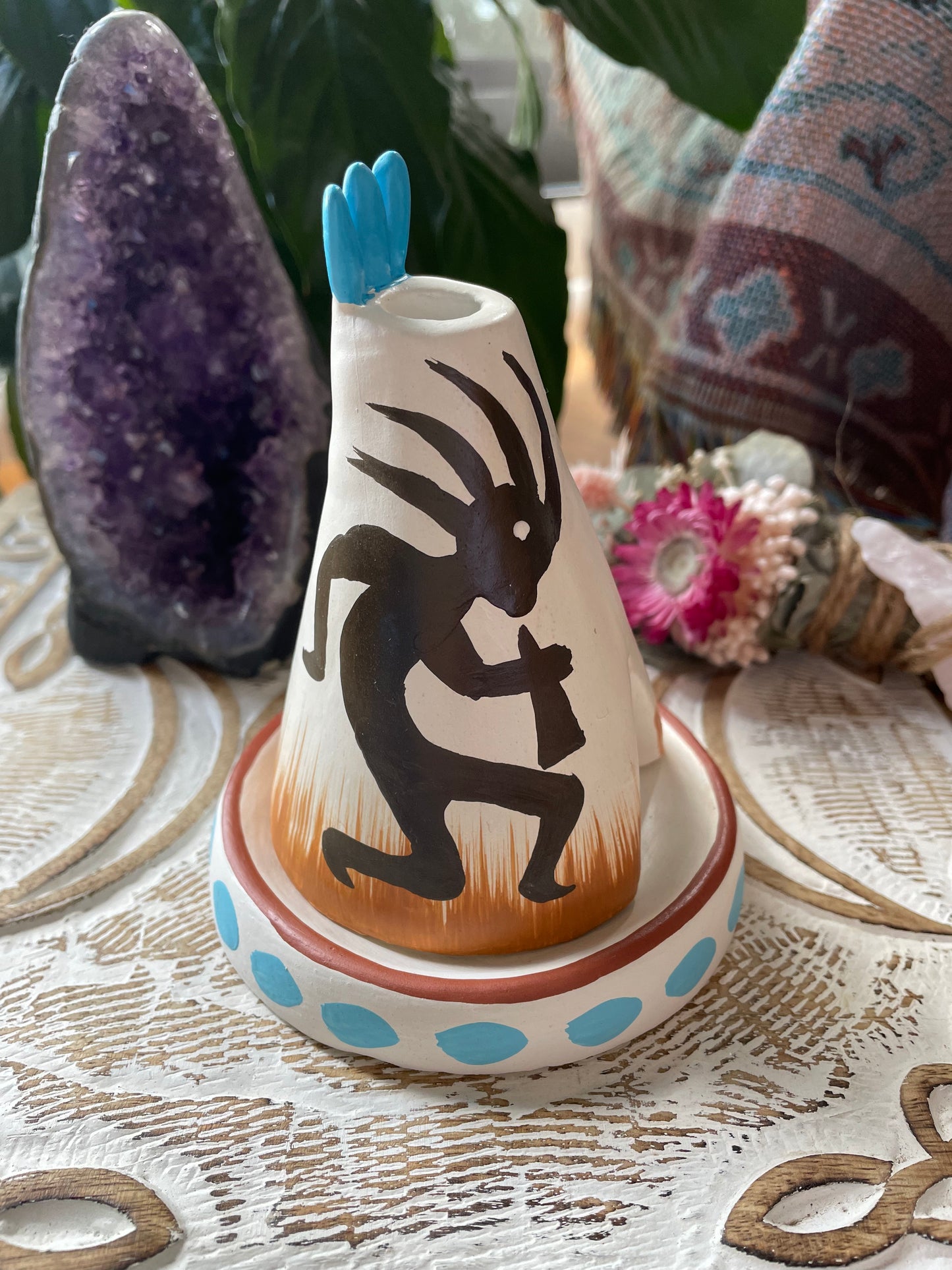 Handmade Clay Incense/Cone Burner ~ Teepee Kokopelli