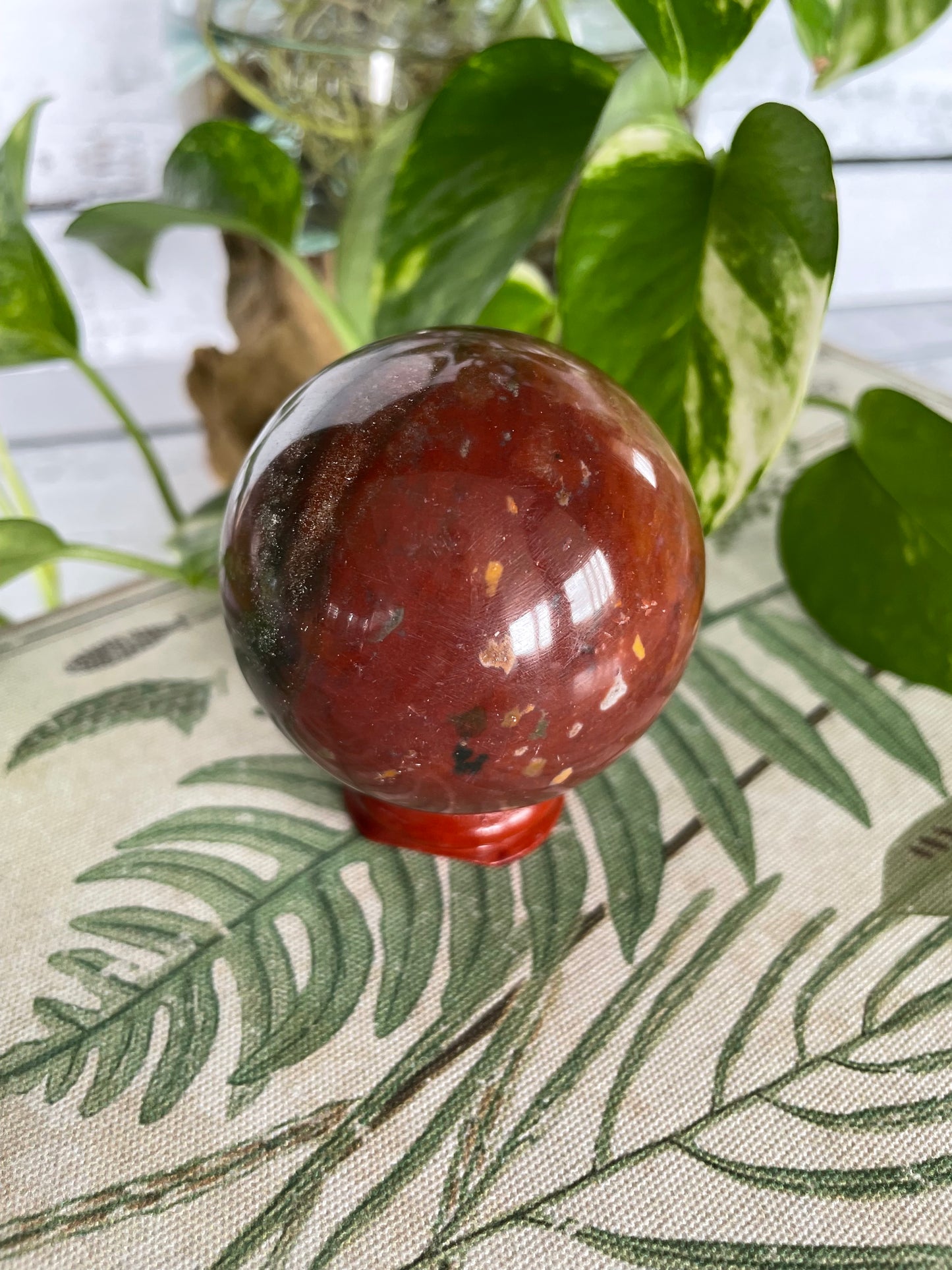 Bloodstone Sphere Includes Wooden Holder