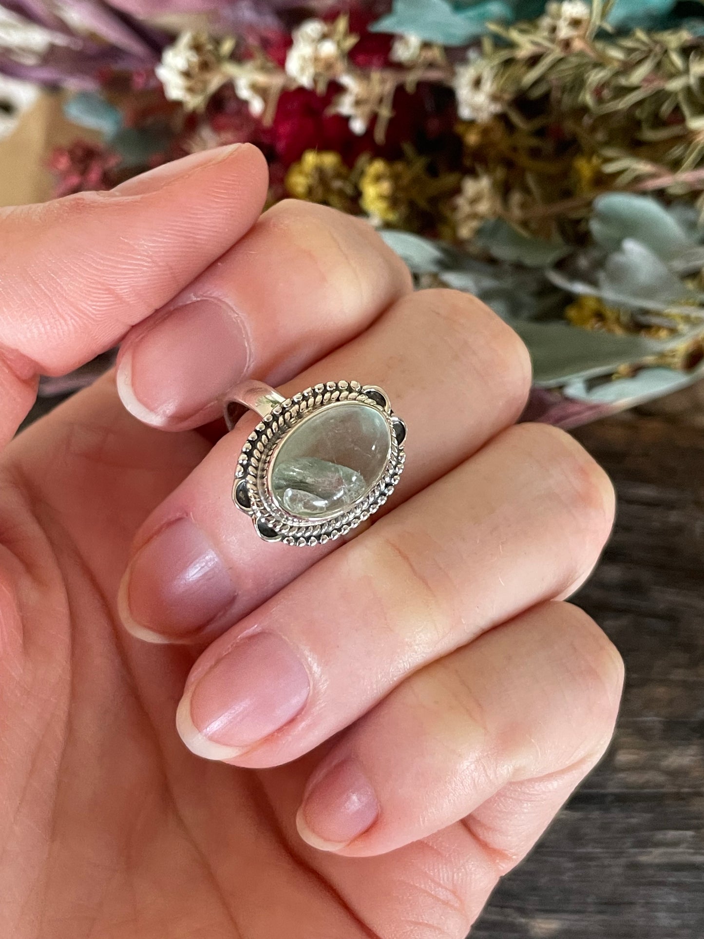 Prehnite Silver Fixed Ring