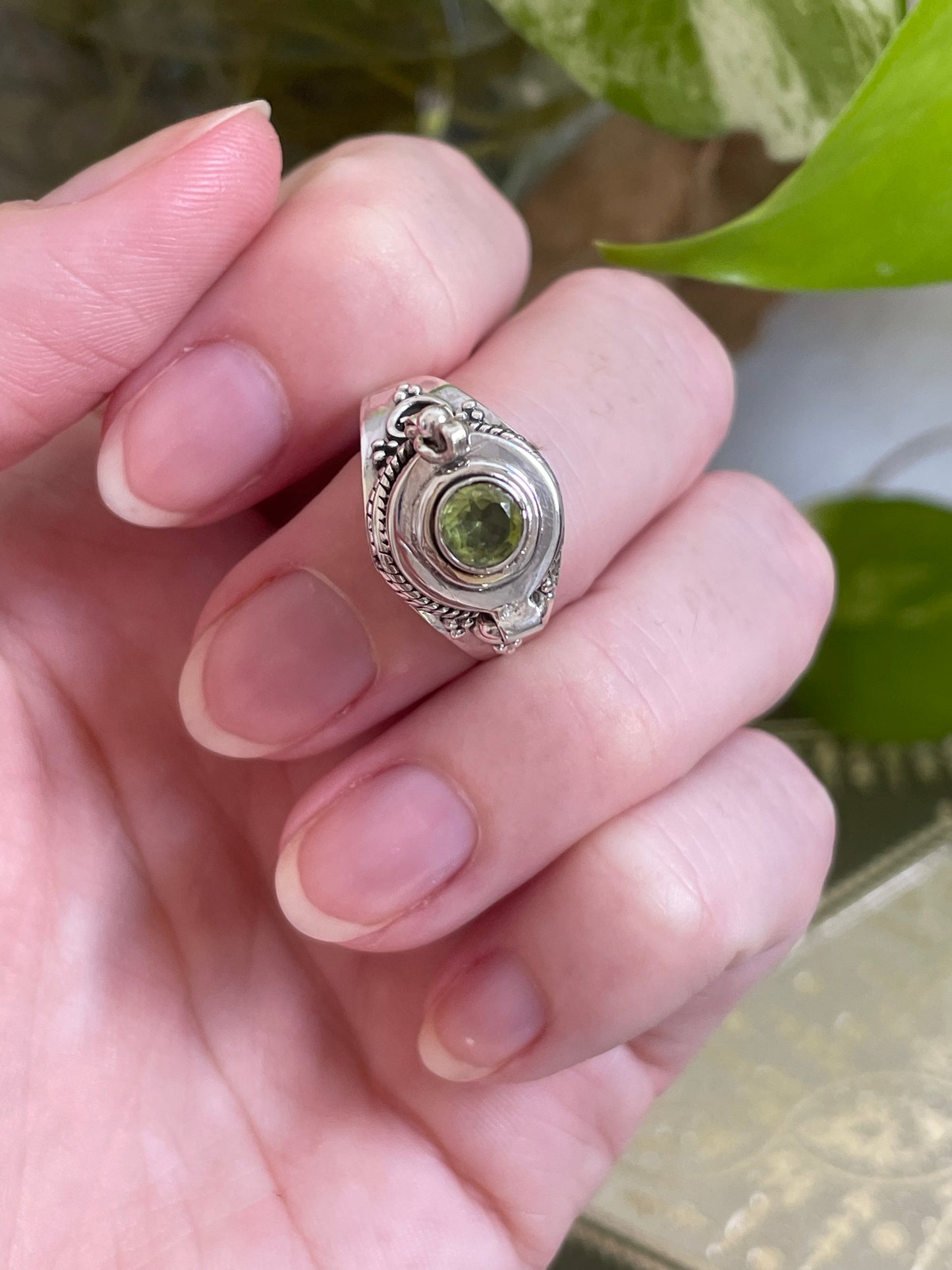 Poison Locket Silver Ring ~ Peridot