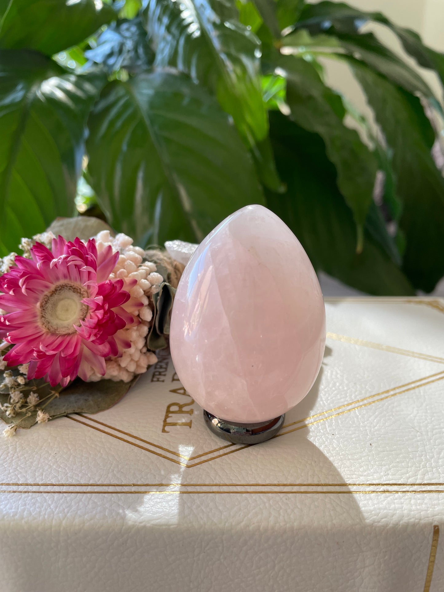 Rose Quartz Egg Includes Hematite Ring