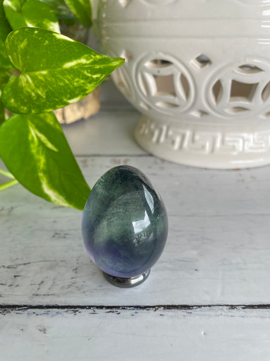 Rainbow Fluorite Egg Includes Hematite Ring