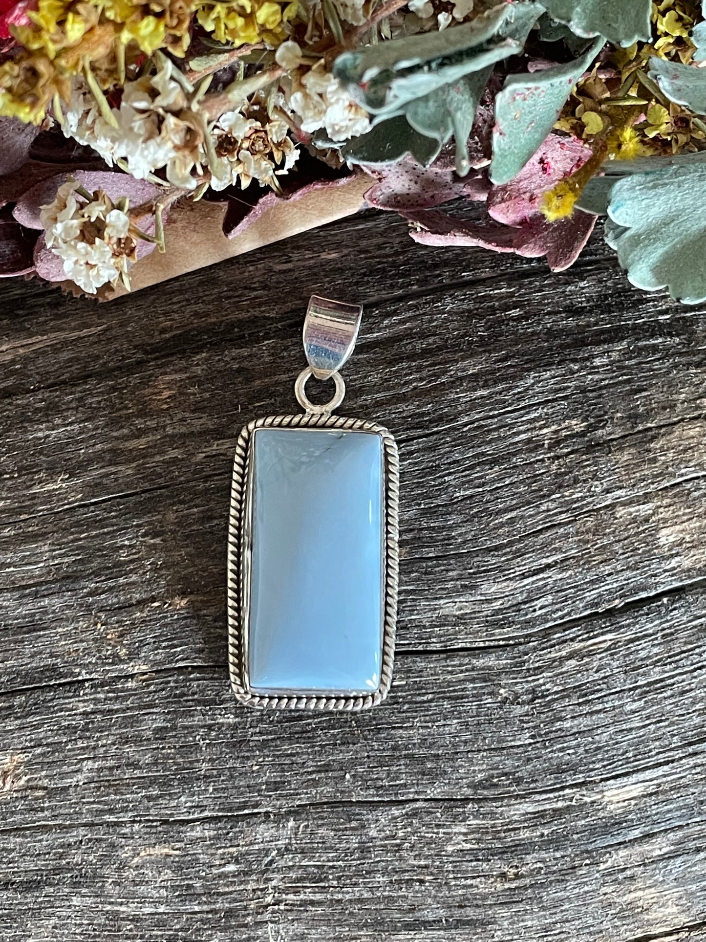 Blue Owyhee Opal Silver Pendant