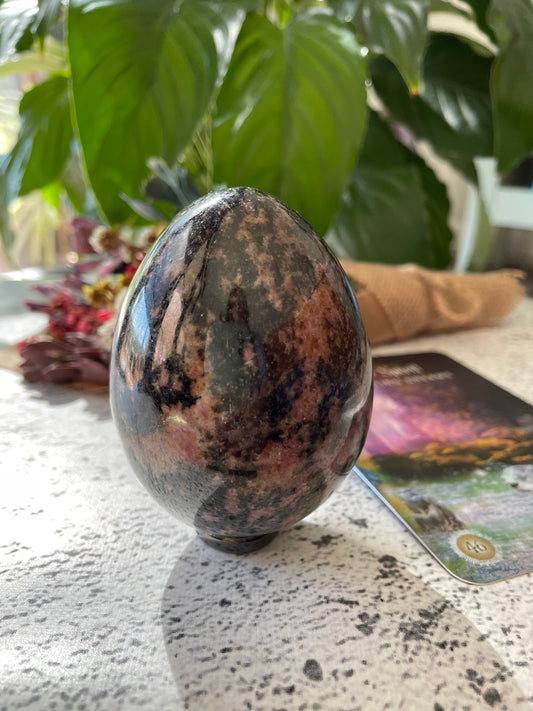 Rhodonite Egg Includes Hematite Ring