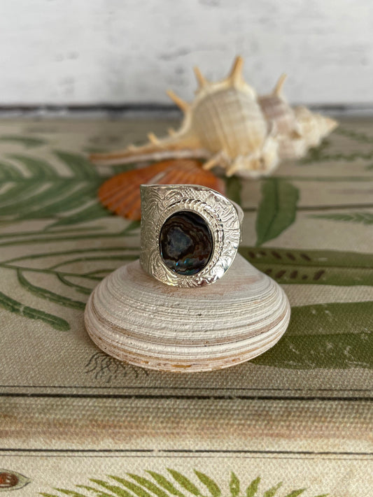 Abalone Shell Silver Adjustable Ring