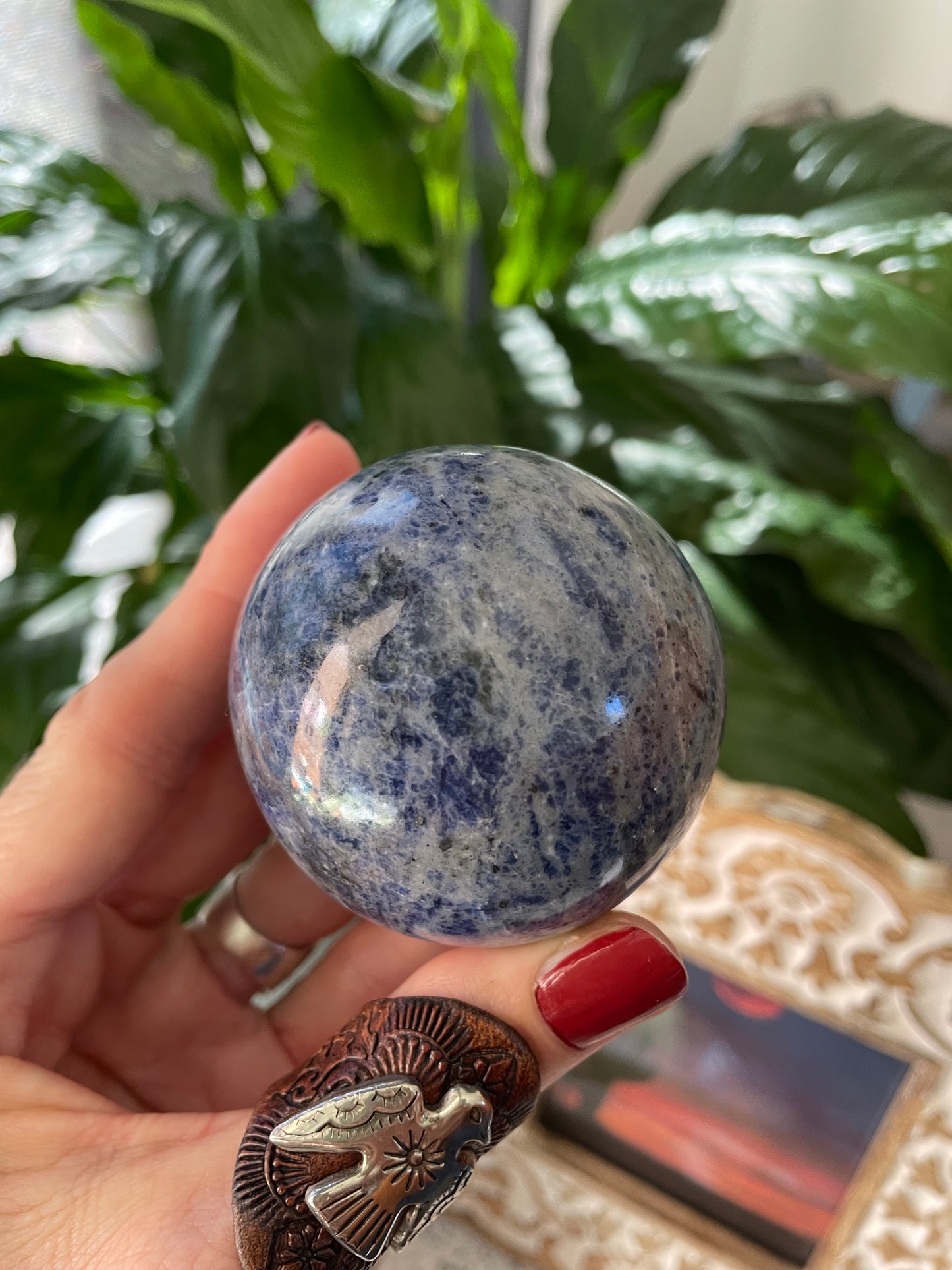 Sodalite Sphere Includes Wooden Holder
