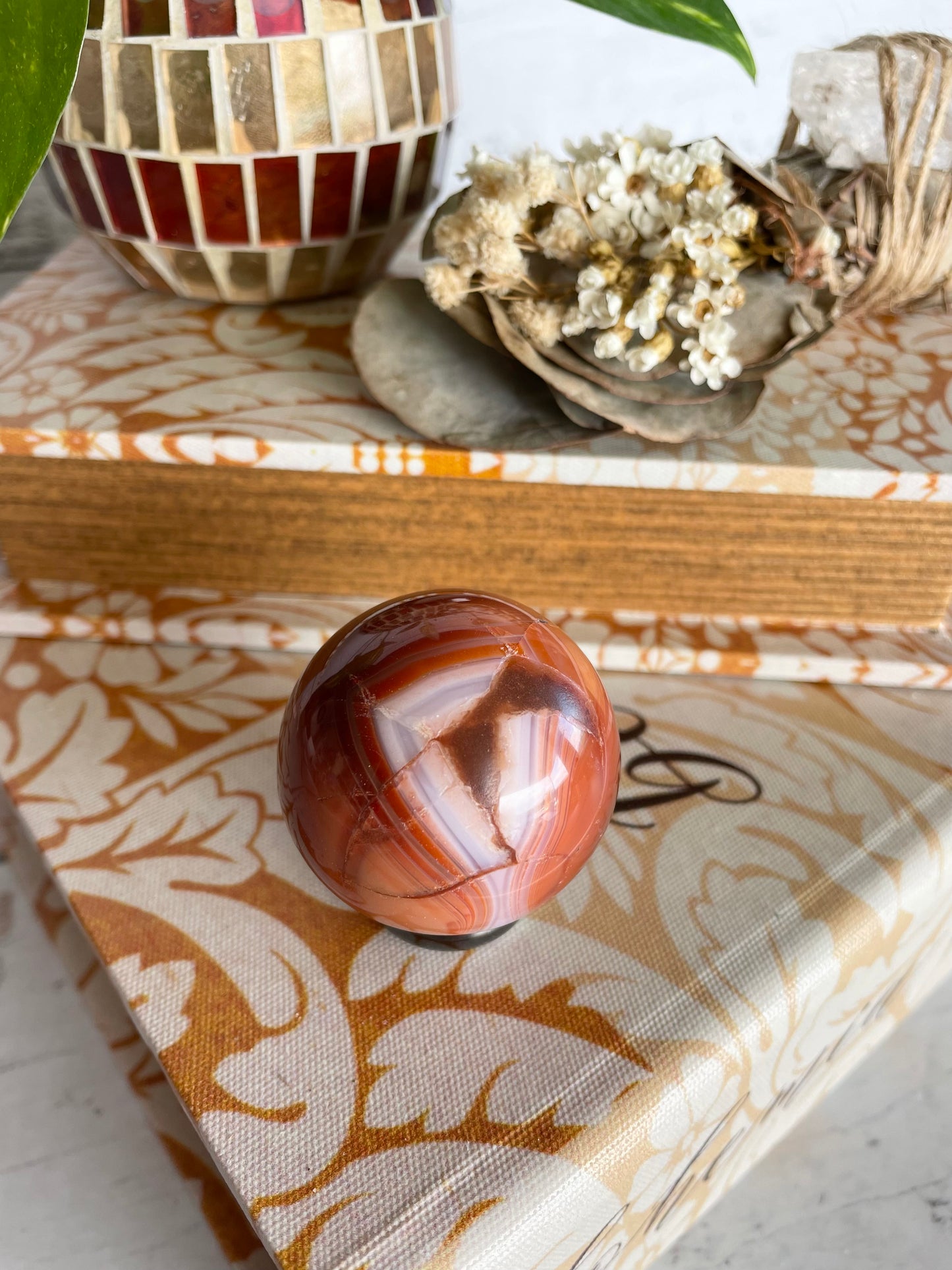 Carnelian Sphere Includes Wooden Holder