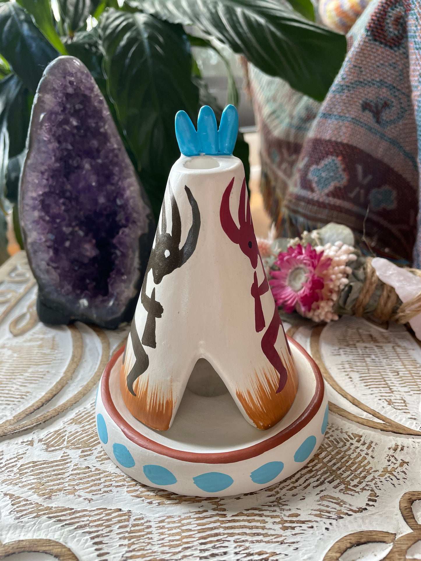 Handmade Clay Incense/Cone Burner ~ Teepee Kokopelli