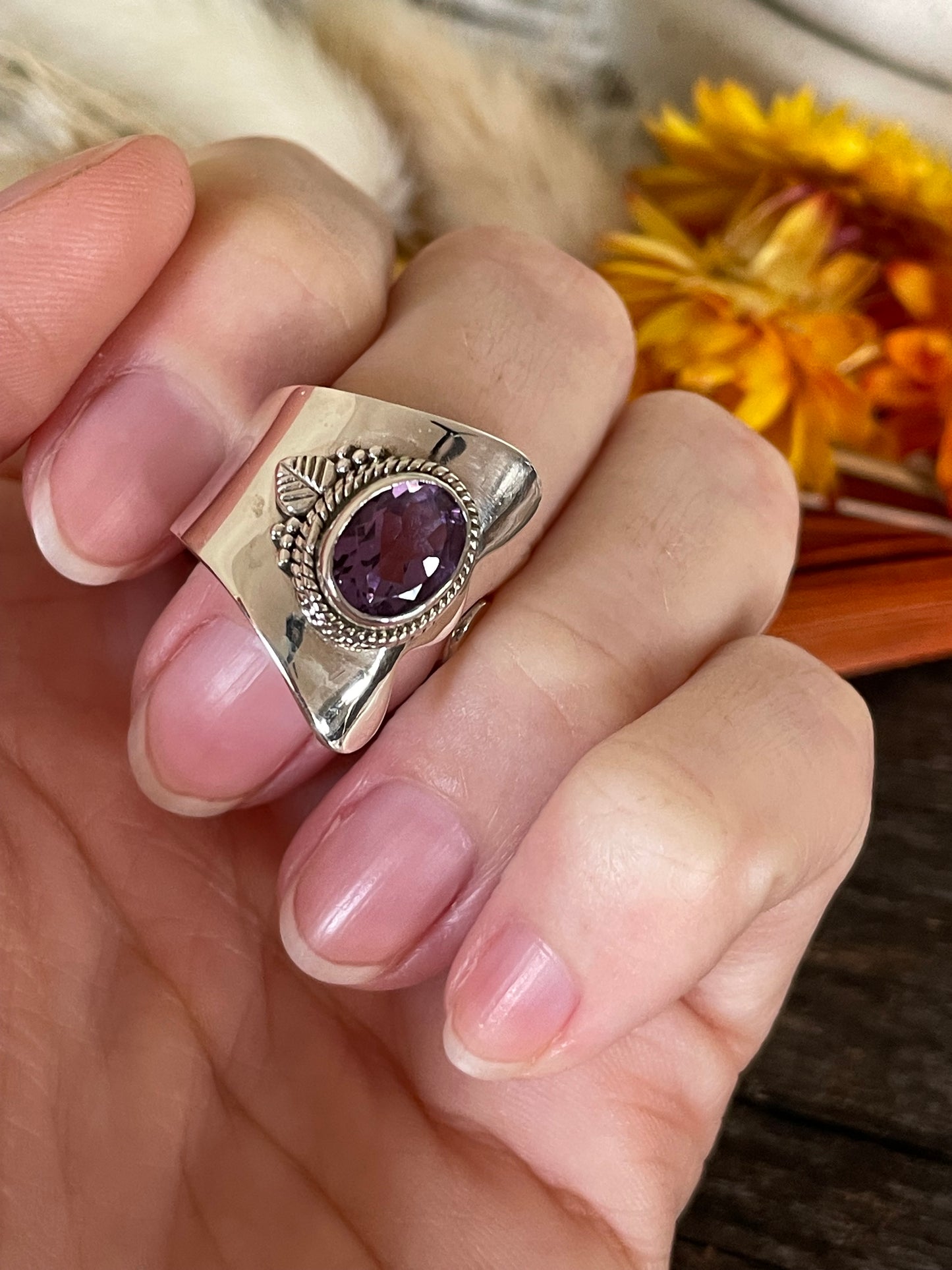Amethyst Silver Adjustable Ring