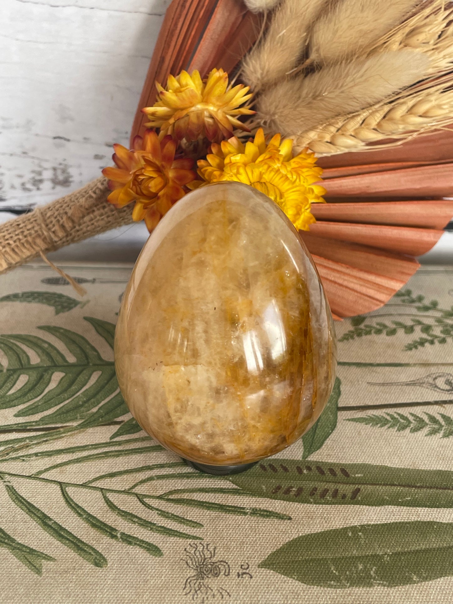 Golden Quartz Egg Includes Hematite Ring