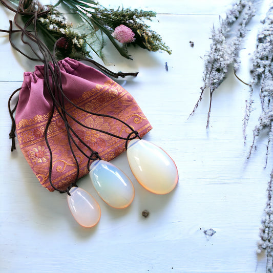 Yoni Eggs ~ Opalite Set of 3 with Sari pouch