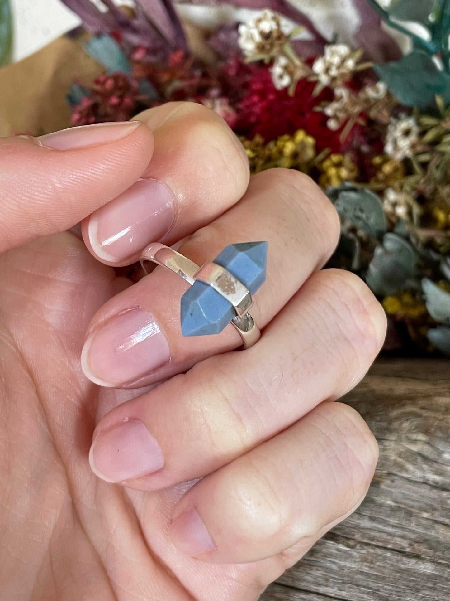 Blue Owyhee Opal Silver Fixed Ring