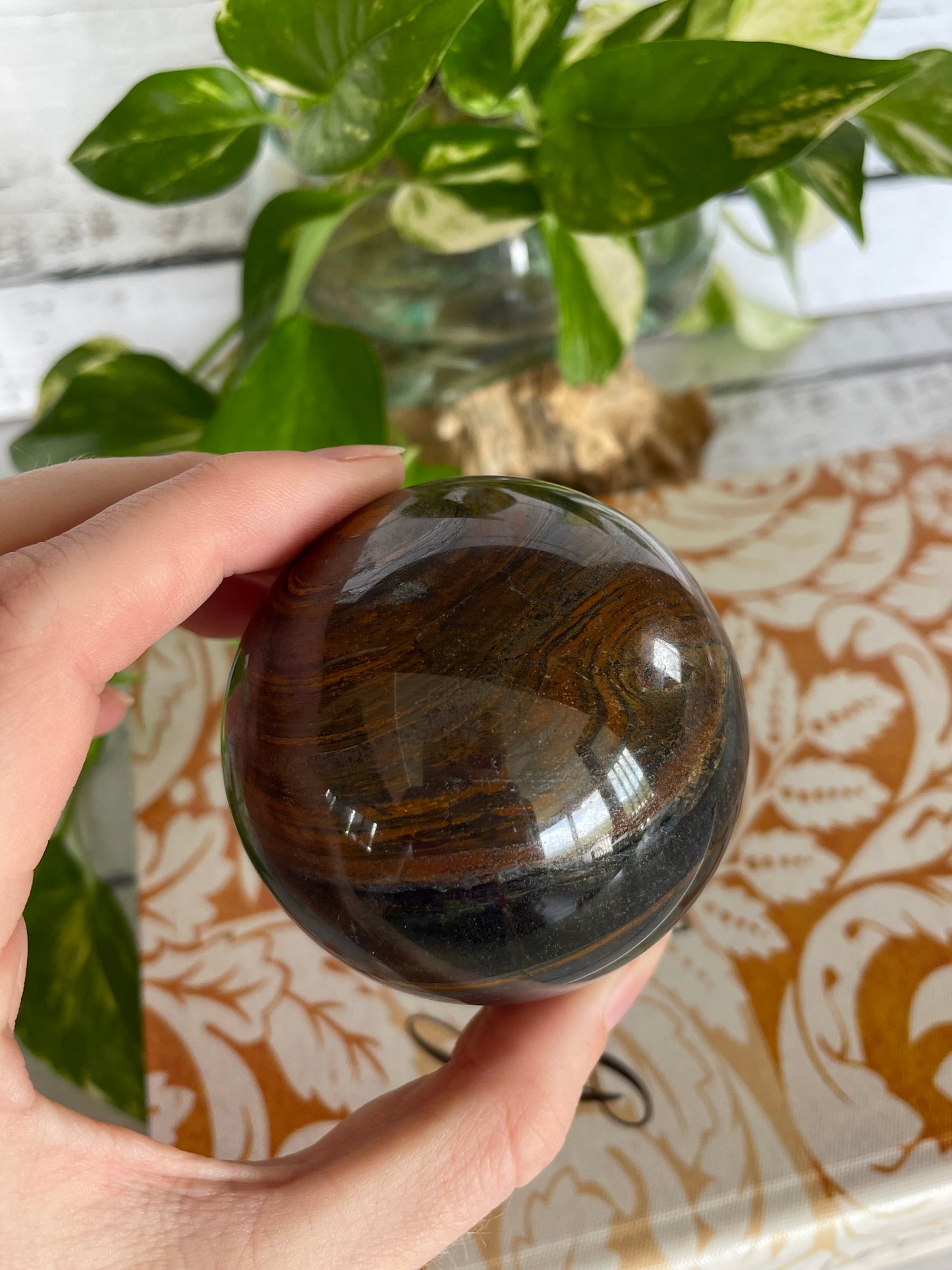 Blue Tigers Eye Sphere Includes Wooden Holder