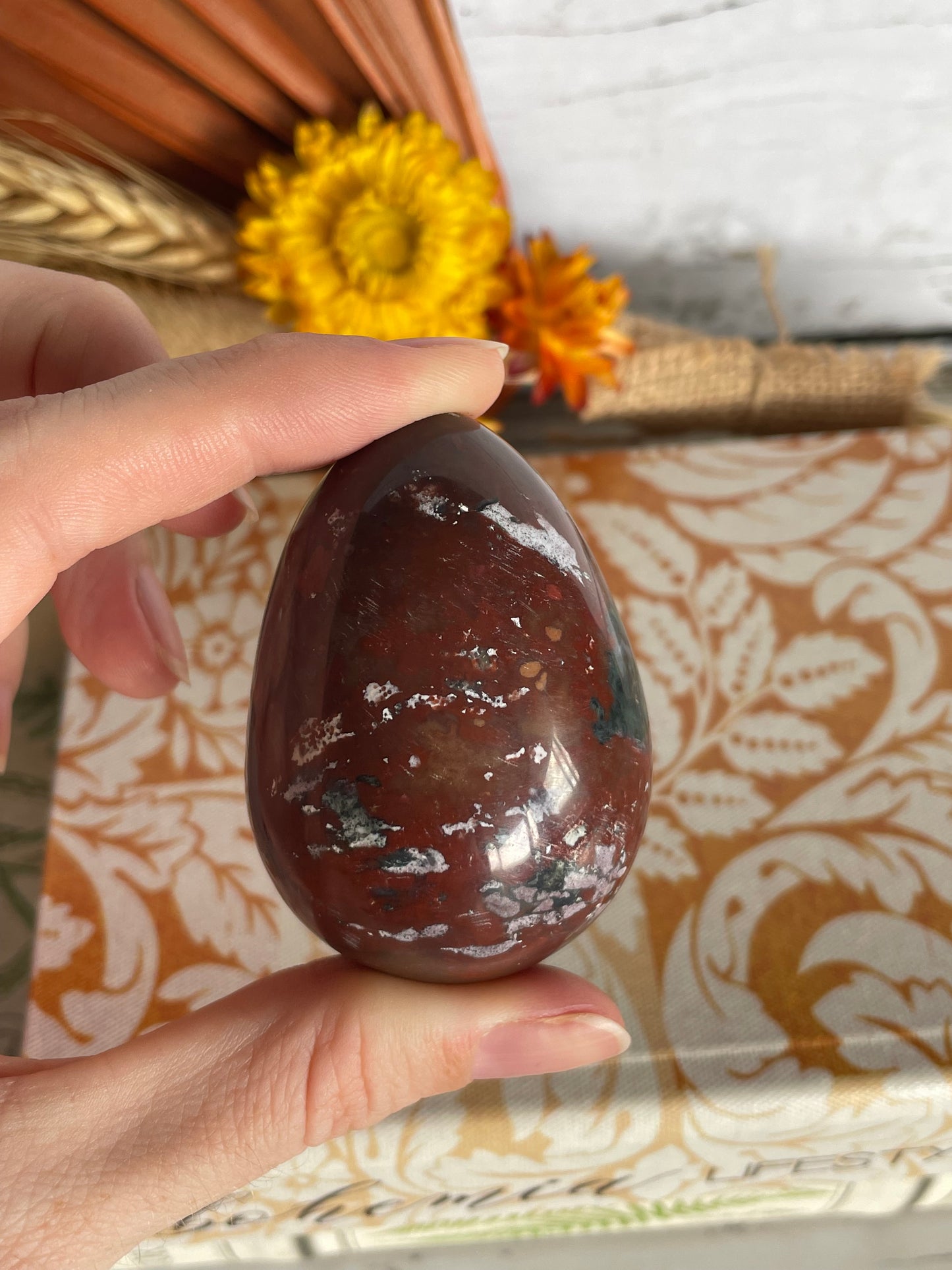 Bloodstone Egg Includes Hematite Ring