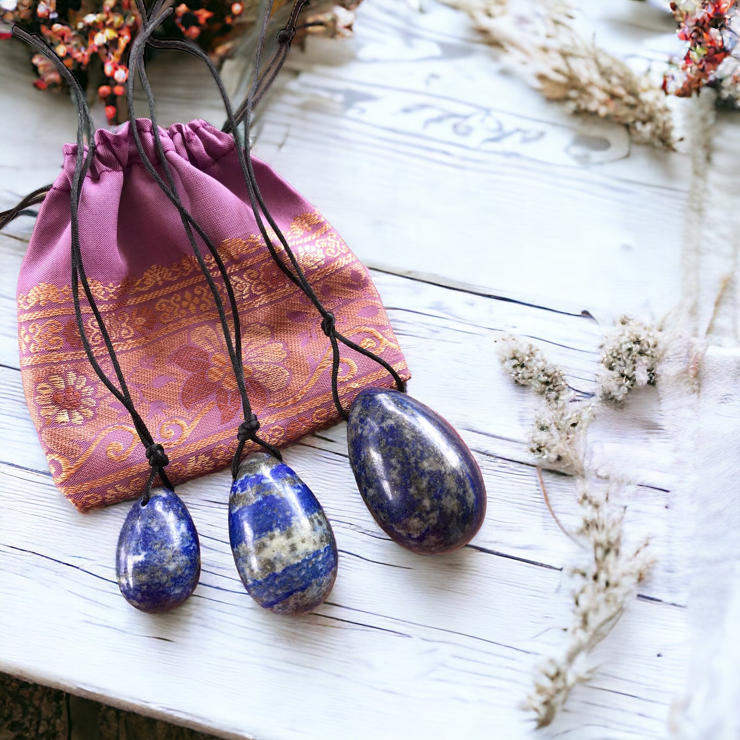Yoni Eggs ~ Lapis Lazuli Set of 3 with Sari pouch