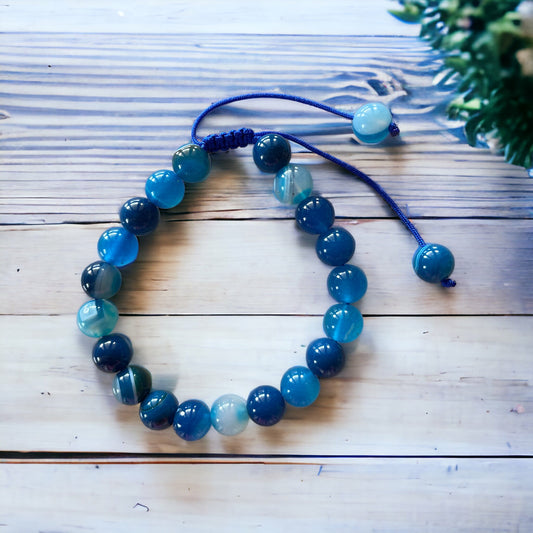 Adjustable Macrame Bracelet ~ Blue Agate